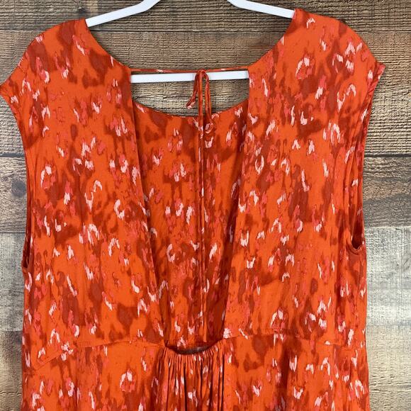 Free People Fake Love Animal Print Mini Dress Pumpkin Orange Open Back SZ Large - Picture 6 of 11